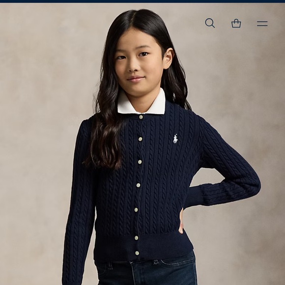 Ralph Lauren Mini-Cable Cotton Cardigan Girls XL 16 - Picture 2 of 5